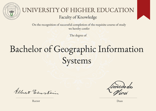 Bachelor of Geographic Information Systems (B.GIS) program/course/degree certificate example