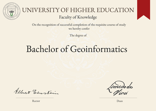 Bachelor of Geoinformatics (B.Geo.) program/course/degree certificate example