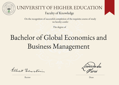 Bachelor of Global Economics and Business Management (B.GEBM) program/course/degree certificate example