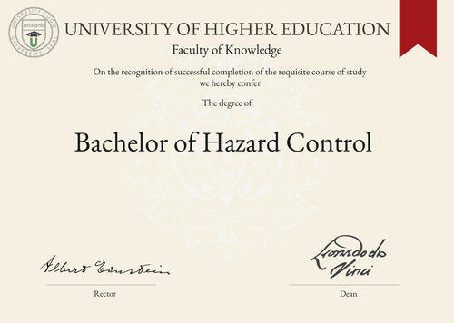 Bachelor of Hazard Control (BHC) program/course/degree certificate example