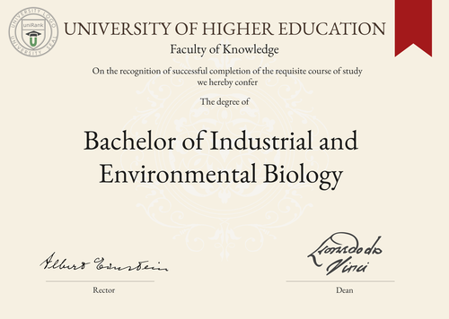 Bachelor of Industrial and Environmental Biology (BIEB) program/course/degree certificate example