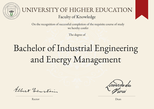 Bachelor of Industrial Engineering and Energy Management (B.I.E.E.M.) program/course/degree certificate example