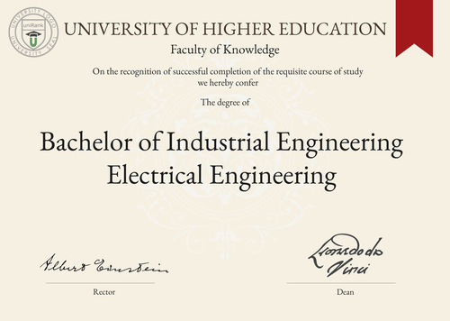 Bachelor of Industrial Engineering Electrical Engineering (B.Eng. in Industrial Engineering Electrical Engineering) program/course/degree certificate example