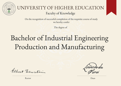 Bachelor of Industrial Engineering Production and Manufacturing (BIEPM) program/course/degree certificate example