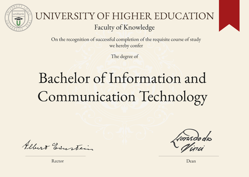 Bachelor of Information and Communication Technology (BICT) program/course/degree certificate example