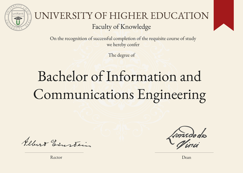 Bachelor of Information and Communications Engineering (BICE) program/course/degree certificate example