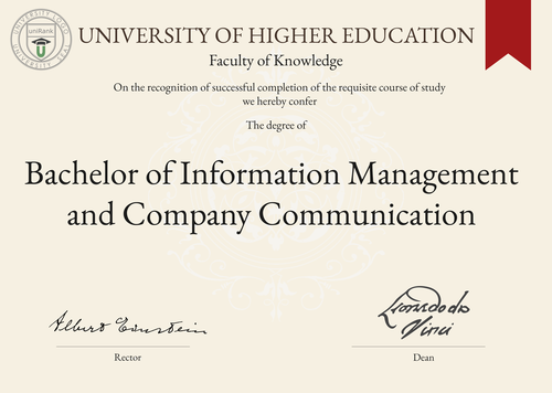 Bachelor of Information Management and Company Communication (BIMCC) program/course/degree certificate example