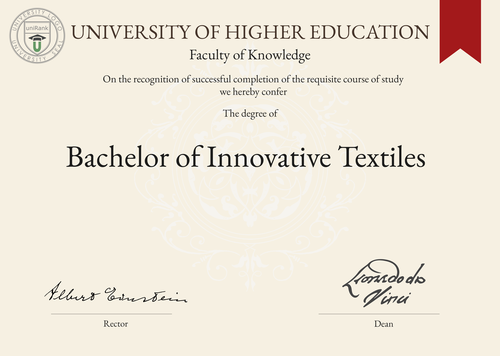 Bachelor of Innovative Textiles (BIT) program/course/degree certificate example