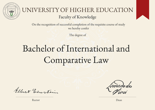 Bachelor of International and Comparative Law (BICL) program/course/degree certificate example