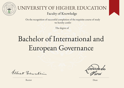 Bachelor of International and European Governance (BIEG) program/course/degree certificate example