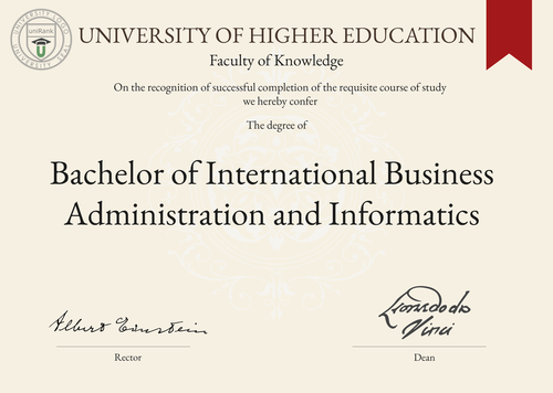 Bachelor of International Business Administration and Informatics (BIBAI) program/course/degree certificate example