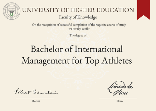 Bachelor of International Management for Top Athletes (BIMTA) program/course/degree certificate example