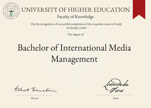 Bachelor of International Media Management (BIMM) program/course/degree certificate example