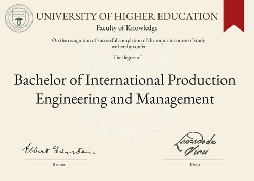 Bachelor of International Production Engineering and Management (BIPM) program/course/degree certificate example