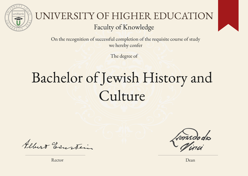 Bachelor of Jewish History and Culture (BA in Jewish History and Culture) program/course/degree certificate example