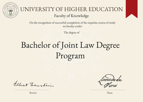 Bachelor of Joint Law Degree Program (B.J.L.D.P.) program/course/degree certificate example