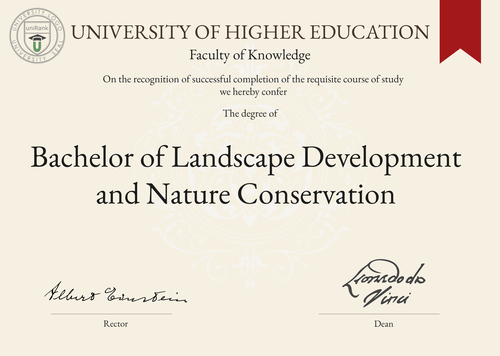 Bachelor of Landscape Development and Nature Conservation (BLDNC) program/course/degree certificate example