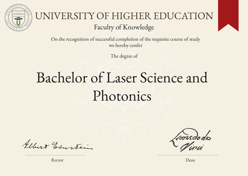 Bachelor of Laser Science and Photonics (B.L.S.P.) program/course/degree certificate example