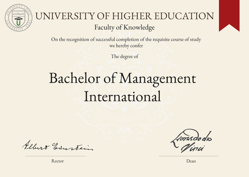 Bachelor of Management International (B.Mgt.Intl.) program/course/degree certificate example