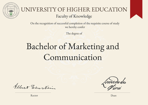 Bachelor of Marketing and Communication (BMC) program/course/degree certificate example