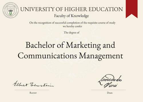 Bachelor of Marketing and Communications Management (B.MCM) program/course/degree certificate example