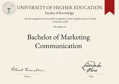 Bachelor of Marketing Communication (BMC) program/course/degree certificate example