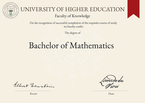 Bachelor of Mathematics (BMath) program/course/degree certificate example