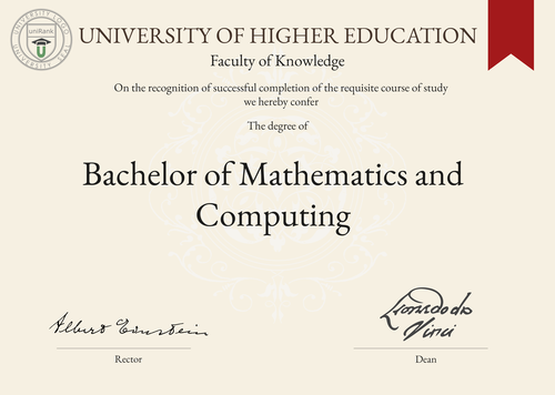 Bachelor of Mathematics and Computing (BMathComp) program/course/degree certificate example