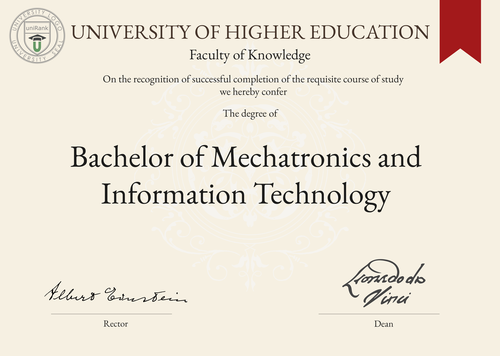 Bachelor of Mechatronics and Information Technology (B.Eng. (Mechatronics and IT)) program/course/degree certificate example