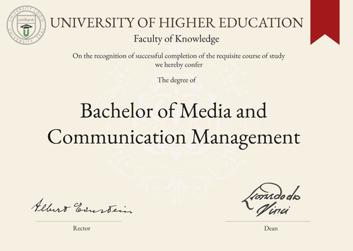 Bachelor of Media and Communication Management (B.MCM) program/course/degree certificate example