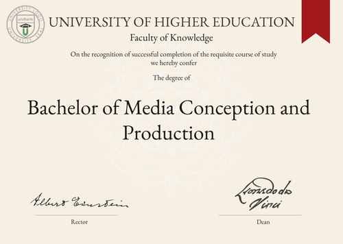 Bachelor of Media Conception and Production (B.MCP) program/course/degree certificate example