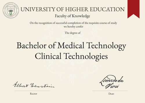 Bachelor of Medical Technology Clinical Technologies (BMTCT) program/course/degree certificate example