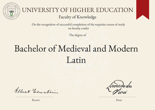 Bachelor of Medieval and Modern Latin (B.Med.Mod.Lat.) program/course/degree certificate example