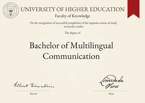 Bachelor of Multilingual Communication (BMC) program/course/degree certificate example