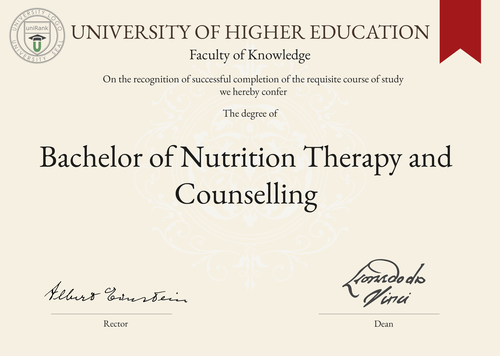 Bachelor of Nutrition Therapy and Counselling (BNTC) program/course/degree certificate example