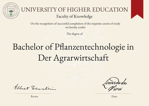 Bachelor of Pflanzentechnologie in Der Agrarwirtschaft (BPTA) program/course/degree certificate example