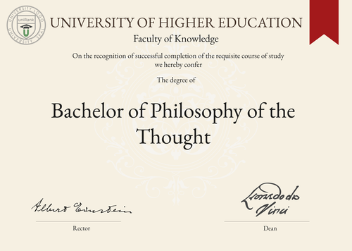Bachelor of Philosophy of the Thought (B.Phil.) program/course/degree certificate example