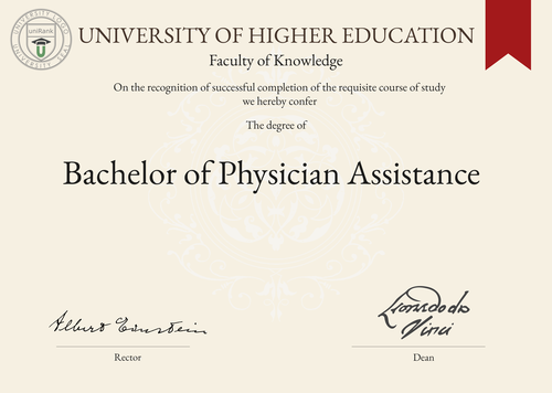 Bachelor of Physician Assistance (B.P.A.) program/course/degree certificate example