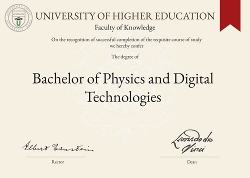 Bachelor of Physics and Digital Technologies (B.Phys.DT) program/course/degree certificate example