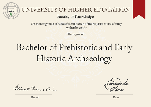 Bachelor of Prehistoric and Early Historic Archaeology (B.Prehist.EarlyHist.Archaeol.) program/course/degree certificate example