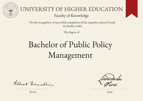 Bachelor of Public Policy Management (BPPM) program/course/degree certificate example