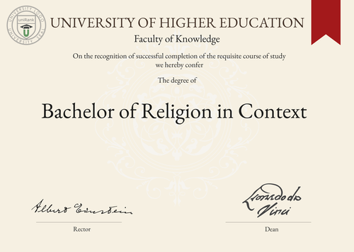 Bachelor of Religion in Context (B.Rel.) program/course/degree certificate example