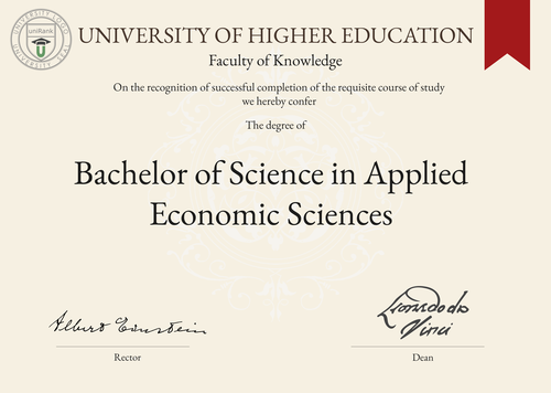 Bachelor of Science in Applied Economic Sciences (BSc in Applied Economic Sciences) program/course/degree certificate example