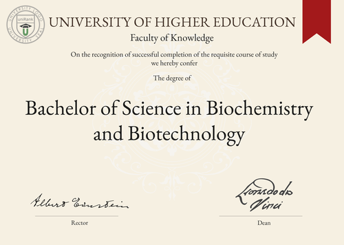 Bachelor of Science in Biochemistry and Biotechnology (BSc in Biochemistry and Biotechnology) program/course/degree certificate example