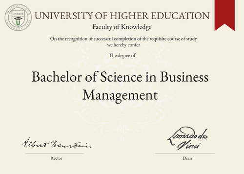 Bachelor of Science in Business Management (BSBM) program/course/degree certificate example