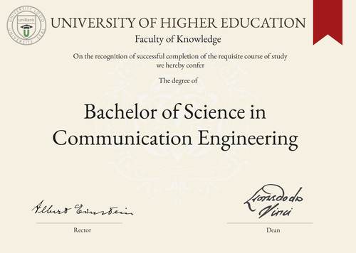 Bachelor of Science in Communication Engineering (BSc in Communication Engineering) program/course/degree certificate example