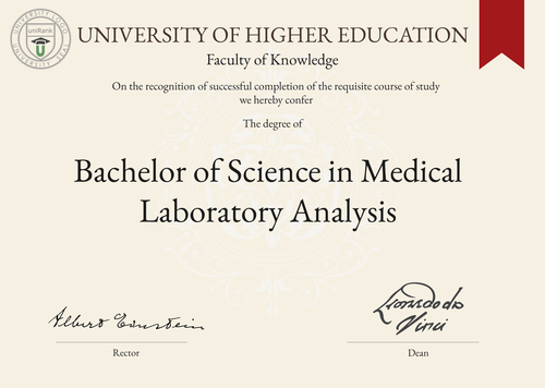 Bachelor of Science in Medical Laboratory Analysis (BSc in Medical Laboratory Analysis) program/course/degree certificate example