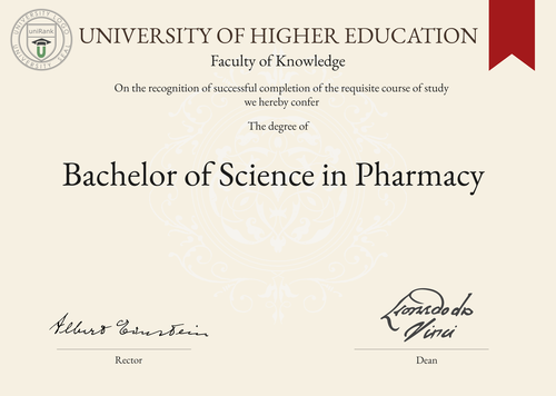 Bachelor of Science in Pharmacy (BScPharm) program/course/degree certificate example