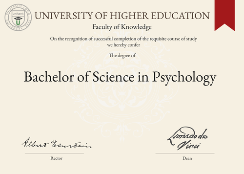 Bachelor of Science in Psychology (BSc Psychology) program/course/degree certificate example