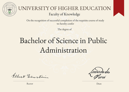 Bachelor of Science in Public Administration (BS in Public Administration) program/course/degree certificate example